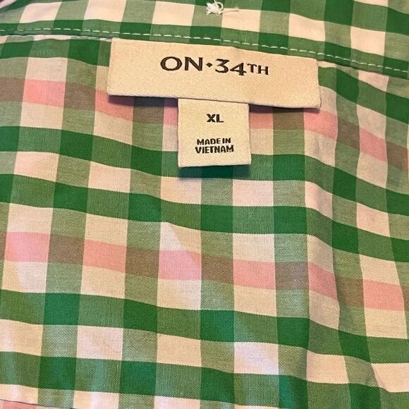 Macy's On 34th Plaid Button Down Long Sleeve Shirt Green Pink Size XL - Picture 4 of 6